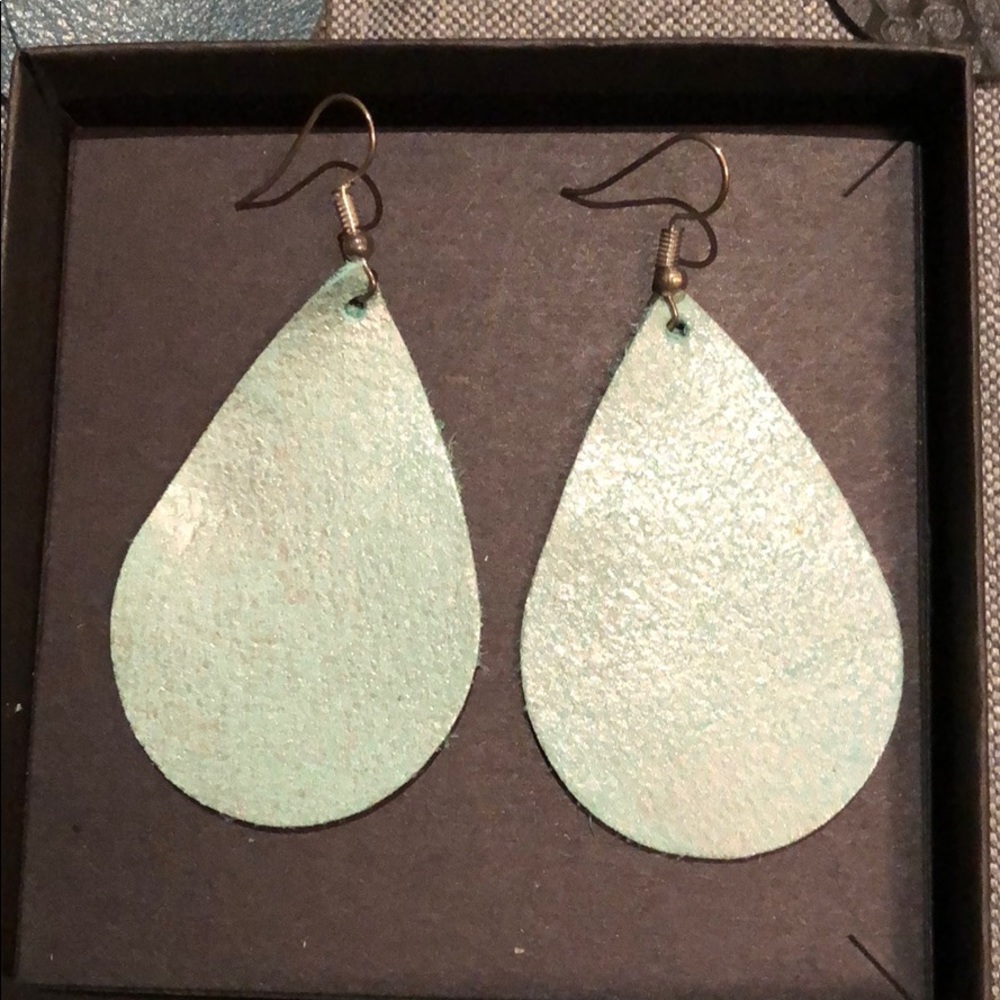 NWOT Shimmery Pale Blue Leather Earrings